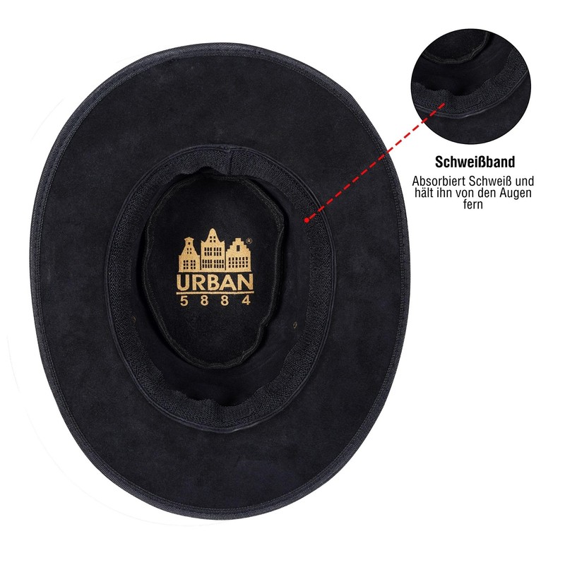 URBAN 5884 Genuine Leather Cowboy Hat, Western Cowboy Hat Made