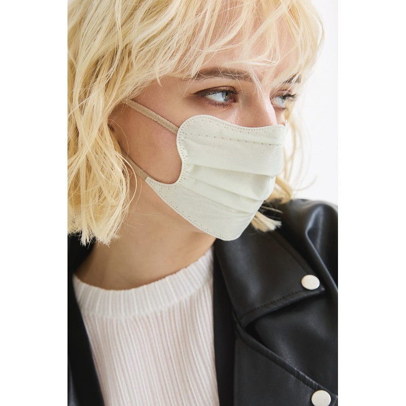 [D.masque] 【冷感マスク】 オフホワイト × ライトベージュ For Ladies' & Men's【ウイルス飛沫99％カット・不織布3層構造・デザインマスク】 5枚入