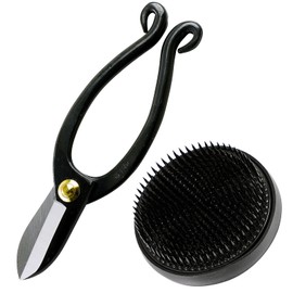 Wazakura 2-Piece Japanese Ikebana Flower Arrangement Tool Set, Made in Japan - Ikenobo Scissors + 80mm Round Kenzan Black
