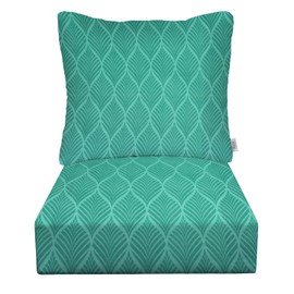 RSH DECOR: Deep Seating Cushion with Pillow Back | 23” x 26” Seat | All-Weather Spun Fabric | Water and Fade-Resistant | Outdoor Chair Cushion Set for Patio Furniture | Fenbrook Teal