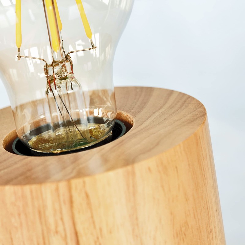 ledscom.de Hito Table Lamp, Switch, Real Wood (Rubber Tree), Round,