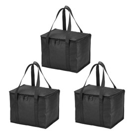 PATIKIL 11.4"x9.1"x9.1" Insulated Reusable Grocery Bags, 3 Pack Food Delivery Insulated Cooler Tote Bags with Zipper Collapsible for Hot Cold Transport Shopping, Black