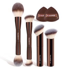 MAANGE Makeup Brush Set with 2 Counts Powder Puff, 6 Counts/set Professional Makeup Brush with Soft Bristles, Multifunctional Makeup Tool for Women