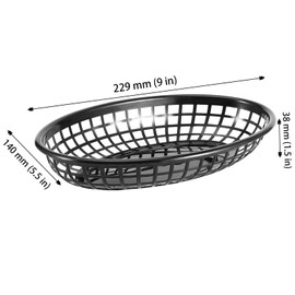 JAPCHET 60 Pack 8.8x5.5 Inch Black Fast Food Baskets, Oval Plastic Fast Food Serving Basket, Restaurant Serving Baskets for Burgers, Deli, Sandwiches, Fries, Easy Clean
