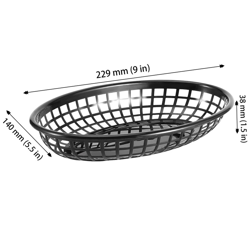 JAPCHET 60 Pack 8.8x5.5 Inch Black Fast Food Baskets, Oval