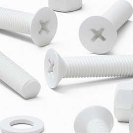 20 x White Countersunk Screws Polypropylene (PP) Plastic Nuts and Bolts, Washers, M5 x 20mm, Anti-Corrosion, Chemical Resistant, (13/64 x 25/32 in)