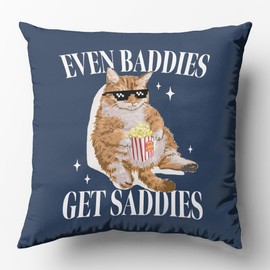 OFJE Mental Health Gifts Pillow Covers 18x18 for Therapist Office Decor, Therapy Gifts, Psychology Gifts, Funny Cat Meme, Even Baddies Get Saddies, Cat Lover Pillow Covers Gifts for Women(Blue