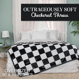 Outrageously Soft Checkered Throw Blanket – 50 inches x 70 inches Cozy Polyester Blanket for Home & Travel-Ebony Black