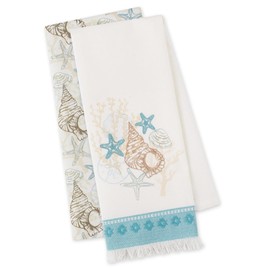 DII Coastal Kitchen Dish Towels, 28x18 inches, Seashell & Starfish Prints (Set of 2)