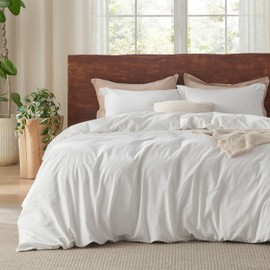 Bedsure 100% Washed Cotton Duvet Cover Full Size - Natural White Minimalist Cotton Duvet Cover for All Seasons - GentleSoft™ Plain Simple Bedding Set with 2 Pillow Shams (White, Full, 80"x90")
