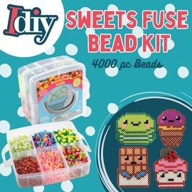 Fuse Beads - 4.000 piezas dulces con estuche, 17 colores, 12 plantillas únicas, 2 tablas de clavijas, pinzas, papel de planchado, proyecto de arte a granel, regalo de fiesta de cumpleaños para niños, actividad escolar
