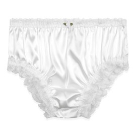 Satini Women's Satin Frilly Lace Sissy French Knickers Briefs Panties (White, L)