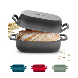 ROSSALLINI Signature Enameled Cast Iron Sourdough Bread Oven | Non-Stick with Tight Fitting Lid for Perfect Baking and Bread Making | 6QT Rectangle Oven With Lid [Oyster Grey]