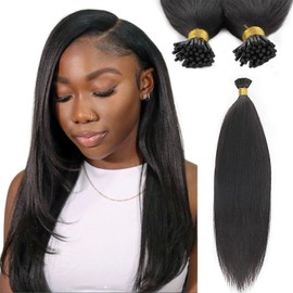 ABH AMAZINGBEAUTY HAIR Yaki Straight I Tips Fusion Extensiones De Cabello Humano Natural I Tip Yaki Cabello Lacio Natural Negro Pegamento Invisible Extensiones De Cabello Para Mujeres Negras 50 Hilos/