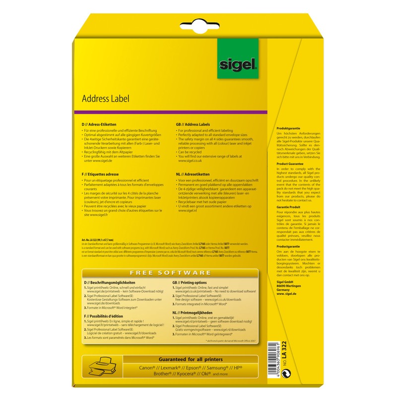 Sigel LA322 Address Labels, white, rounded corners, 99.10x67.70 mm (A4),