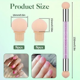 1PCS UV Gel Gradient Sponges Pens with 16PCS Replaceable Sponge Heads, Double-Head Ombre Brush for Gel Nails, Nail Sponges for Ombre Double Head Brush for Nail Art Manicure DIY Tools