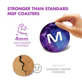 1 x Round Coaster - Letter M Space Universe Galaxy Stars Lettering Name Initial Cork Backed MDF Glossy Tea Coffee Accessory #260879