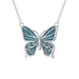 HARMONY BOLA Turquoise Butterfly Necklace 925 Sterling Silver Filigree Butterfly Pendant Jewelry for Women Birthday