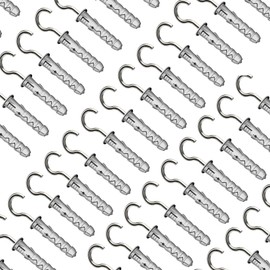 Keple C Shaped Hook Screws with M6 Wall Plugs and 4X55mm Eye Screws, Self Tapping C Hooks and Nylon Rawl Fixings, Universal Expansion Plugs & Wall Hooks (Pack of 50)