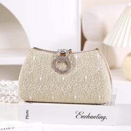 Dreubea Women's Fashion Evening Bag Rhinestone Decrated Clutch Handbag with Chain Champagne