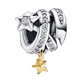 Doyafer 925 Sterling Silver Star Moon Pendant Charm Women Bracelet Necklace Beads Charms Set Safety Chain Birthday Holiday Gifts, Silver, Cubic Zirconia