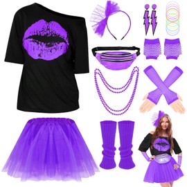 Lukovee Disfraz de los 1980 Mujers, 25 Conjunto de 80's Accesorios Adulto