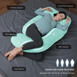 MOON PARK Pregnancy Pillows for Sleeping - U Shaped Full Body Maternity Pillow with Removable Cover - Support for Back, Legs, Belly, HIPS - 65 Inch - Turquoise