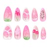 Pink Almond Press on Nails Medium Fruit Fake Nails 3D