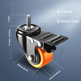 Stem Caster Wheels 2 inch Heavy Duty, Swivel Threaded Stem Mount Casters Set of 4 with American Size UNC 5/16"-18 x 1
