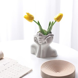 Romehaha Face Vase, Ceramic Body Vase, Desk Decoration, Flower Vase, Female Shape, Ideal Shelf, Modern White Flower Vase, Table Decoration, Living Room, Office, Cafe, Small Vase Decoration (Small)