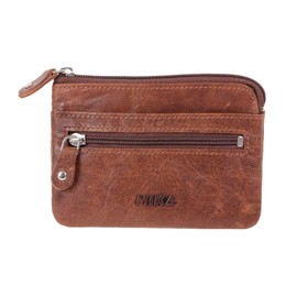MIKA 42227 Key Case Made of Real Leather, Key Bag with RFID Protection, 2 Key Rings, Zip Main Compartment and Additional Compartments, Key Organiser in Brown, Key Case Approx. 11 x 8 cm, brown, Modern