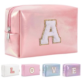 Bhyzdi Birthday Gifts for Women Wife, Travel Makeup Bag Chenille Letter Pouch Cosmetic Bag, Makeup Travel Organizer, Monogrammed Bridesmaid Gifts for Women, Cute Stuff for Teen Girls