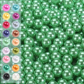 Angzhia 980pcs Undrilled Holeless ABS Faux Pearl Beads for Vase fillers, No Hole Round Pearls for Cosmetic Boxes, DIY Parts, Table Scatter, Wedding, Birthday Party Home Decorating (Green, 8mm)