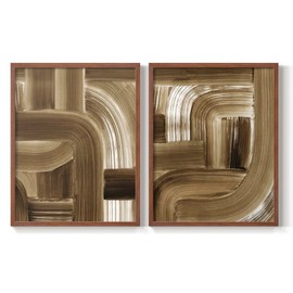 Renditions Gallery Set of 2 Peel & Stick Framed Prints, Floral Wall Art, Brown & White Mud Sketch Wall Decor, Re-Stickable - Ready to Hang - 8"x10" - Walnut Frame LT589