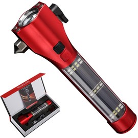 SINSEN Emergency Flashlight for Car, Seatbelt Cutter Window Breaker, 16-in-1 Multifunctional Safety Tool—Glass Hammer/Bright Solar Torch/Rechargeable/Rescue Alarm & Beacon/Repair Magnet