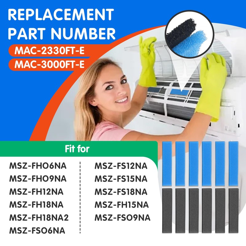 12 PCS Replacement Mini Split Air Filter Compatible with Mitsubishi