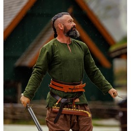 Leonardo Carbone® Viking Tunic Ivar - Medieval Clothing Men's Medieval Shirt, Casual Shirts Long Sleeves, Carnival Costume Men, Viking Tunic, LARP Clothing - 100% Cotton, Green