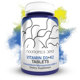 Nootropics Depot Nootropics Depot Vitamin D3 + K2 with Vitamin C Tablets | 60 Count | Cholecalciferol + Menaquinone-4 (MK-4) | Mood, & Bone Health | Healthy Calcium Absorption