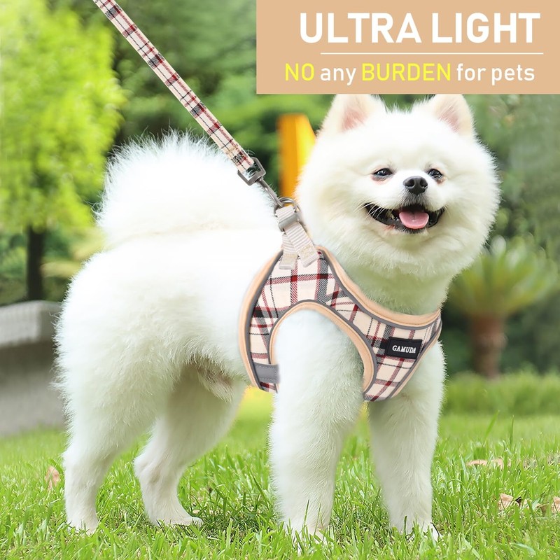 GAMUDA Small Dog Harness Collar and Leash Set, Step in