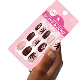 Olive & June Classic Super Stick Mani Press On Nails | Medium Oval | No Glue Needed | 32 Tab Nails in 16 Sizes | Non-Toxic Tabs | Easy On-Off Non-Damaging|Realest Look|7-Day Wear|Big Duo Toned Flowers