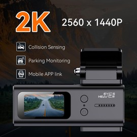 EYES HEAVER Front Rear View Camera with Apps 2K Full HD Smart Car Dash Camera with Built-in Wi-Fi, with 64G Card, Camera Front Recorder with 1.47" IPS Screen, 140°, Night Vision and G Sensor