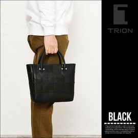 Trion DPC252S Men's Shoulder Bag, Tote Bag, 2-Way A5 Compatible, Patchwork, Zipper Closure, Removable Shoulder, Black