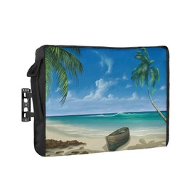 Outdoor TV Cover - Summer Palm Tree Ocean Beach Boat Waterproof and Weatherproof 70"-75" LCD Movable Shield TV Display Screen Protector Outside Television Covers