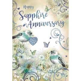 Happy 45th Sapphire Anniversary Birds & Heart Design Greeting Card Lovely Verse