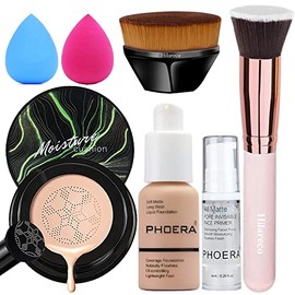 Pilzkopf Luftkissen CC Creme, Air Cushion CC Cream,PHOERA Foundation,PHOERA Primer,Make Up Foundation Pinsel and Puder Pinsel, Make up Schwamm Set (104# Buff Beige + CC Cream)