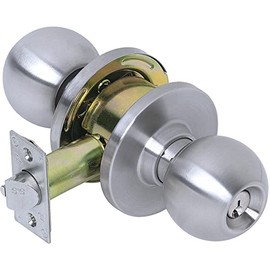 Tell Manufacturing Heavy Duty Commercial Storeroom Knob with a Cylindrical Latch, C Keyway, Tested ANSI Grade 2, Certified UL 3 Hour Rating, Square T Strike, CL100006 and CL500006 Ball Knob KC2300