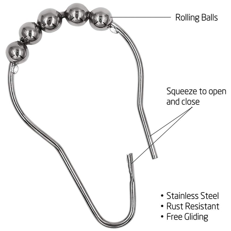 24 Pack Shower Curtain Hooks Stainless Steel, Rustproof Shower Curtains