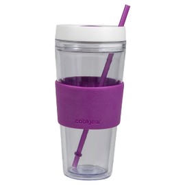 COOL GEAR 4 Pack 24 oz Callisto Clear Chiller with Straw and Band | Dual Function Closure Colored Re-Usable Tumbler Water Bottle - Teal/Purple/Pink/Blue
