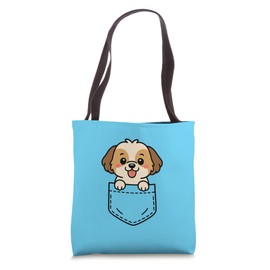 Cute Shih Tzu Puppy Pocket Pal Funny Shih Tzu Small Dog Tote Bag