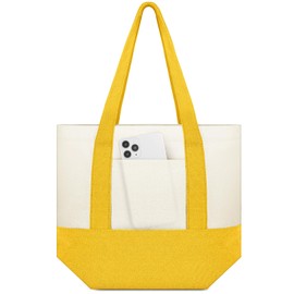 Amylove 1 Pcs Canvas Tote Bag with Pockets Duty Canvas Sublimation Blank Small Bag Mini Reusable Tote for Crafts DIY (13" X 11",Yellow Color)